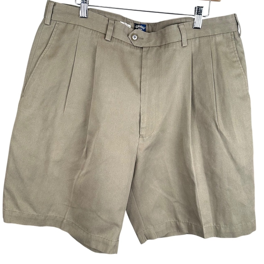 Callaway Golf Pro-Spin Khaki Pleated Shorts Mens 36 Pima Cotton Nordstrom Tan